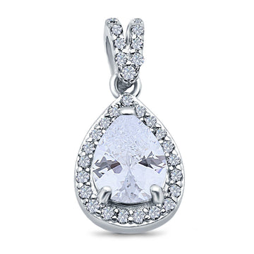 Pear Shape Simulated Cubic Zirconia Pendant for Necklace 925 Sterling Silver